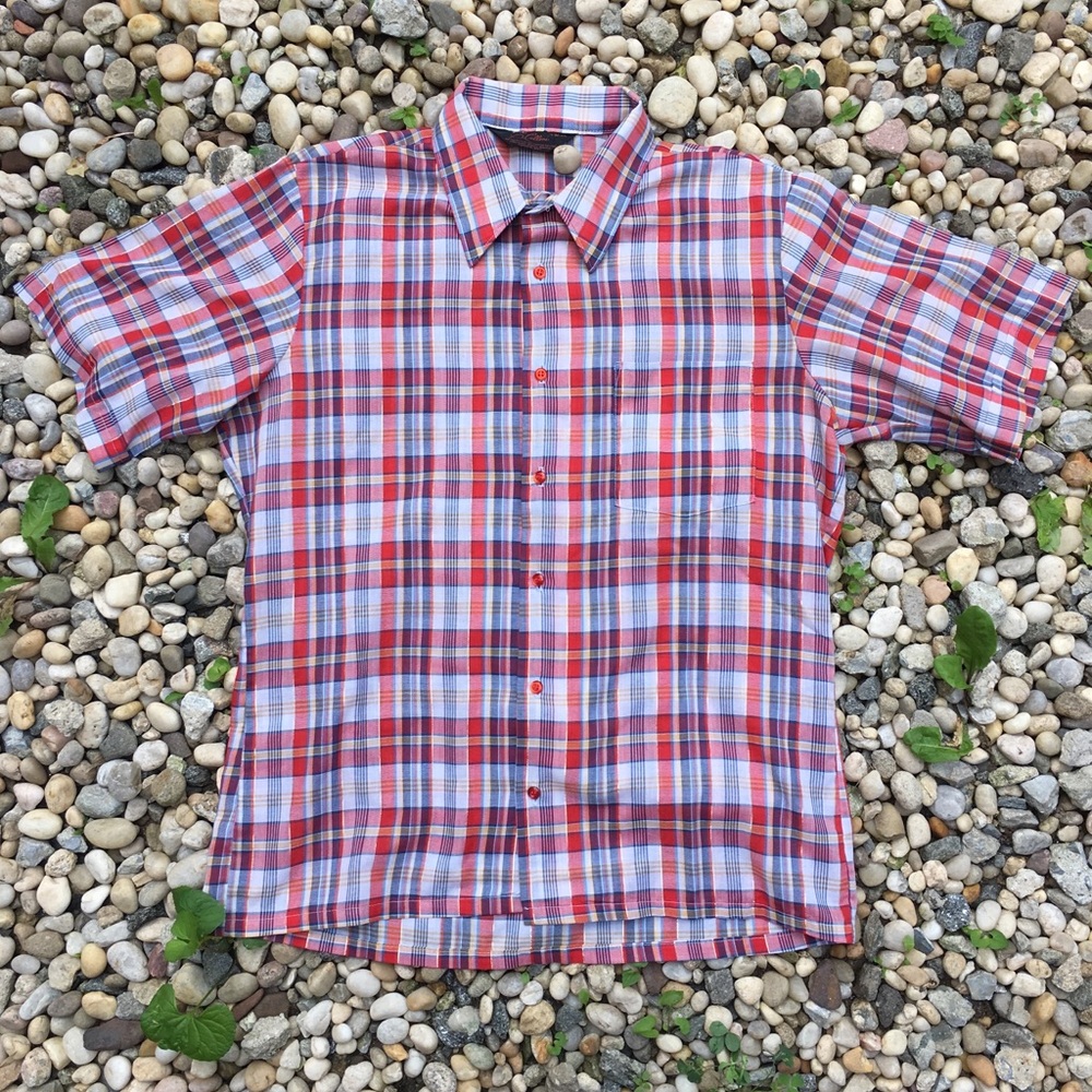 Vintage Button Up Short Sleeve Plaid Shirt